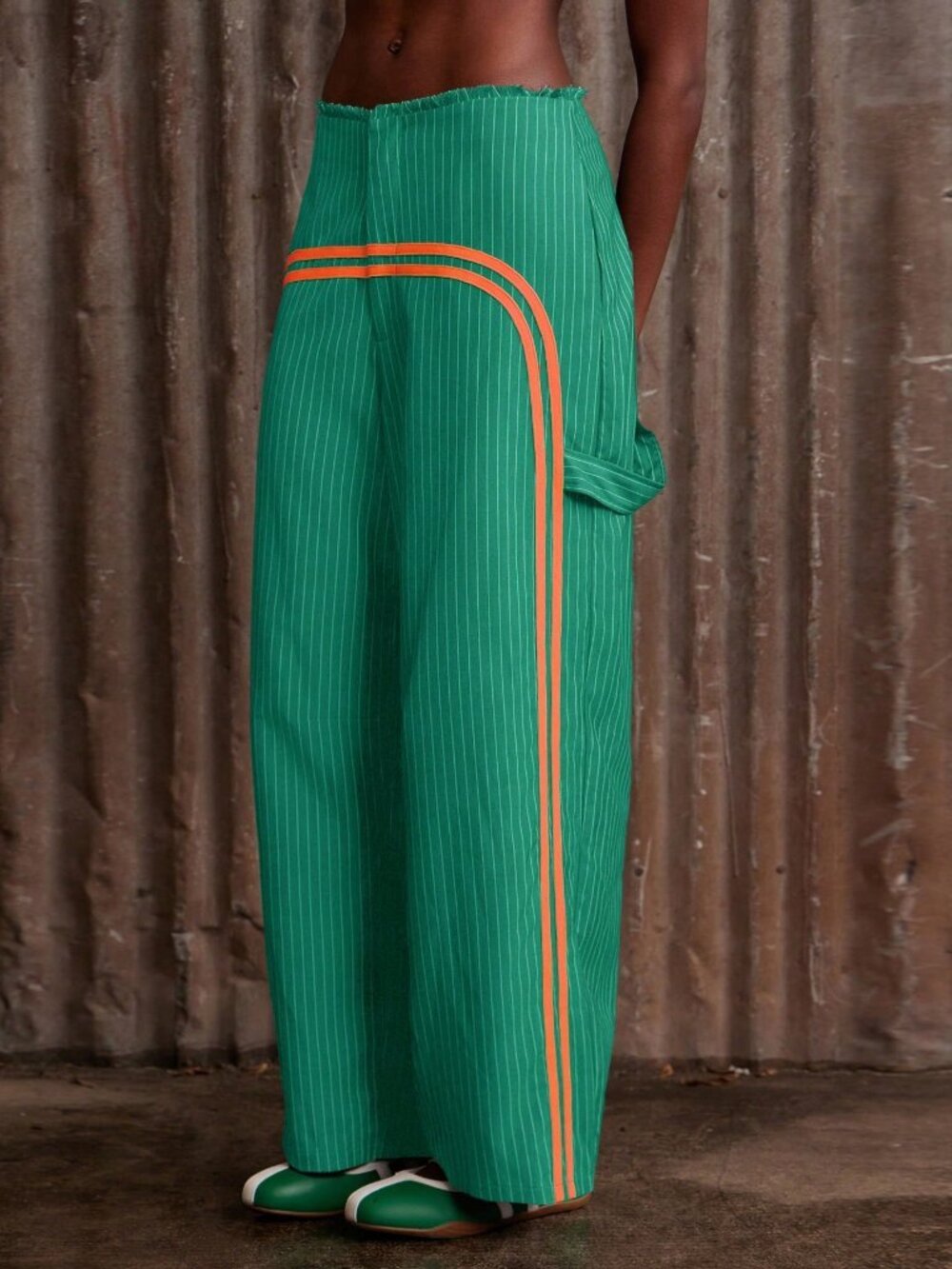 Green Casual Women's striped wide legged Pants - Picture 2 of 7